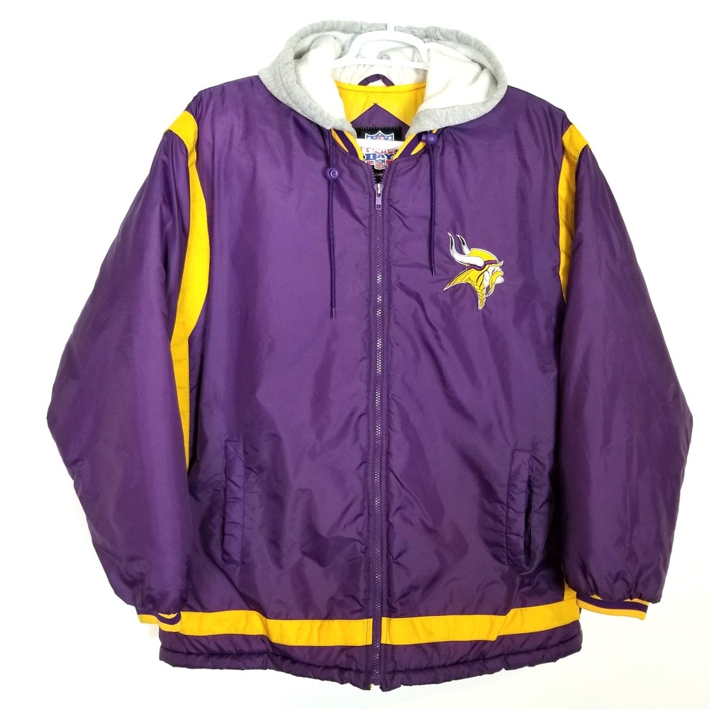 Vtg NFL Game Day Minnesota Vikings Hooded Full Zip Jacket Sz L Purple Insulated